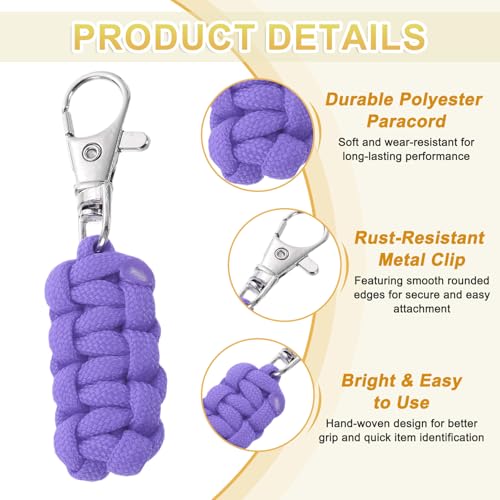 Image of YELARXI Paracord Zipper Pull Polyester Zipper Pulls Replacement Woven Rope with Metal Clasp, 80 mm Length Fit for Backpacks Clothing Luggage Accessories - Cylinder (6 Pack, Purple)