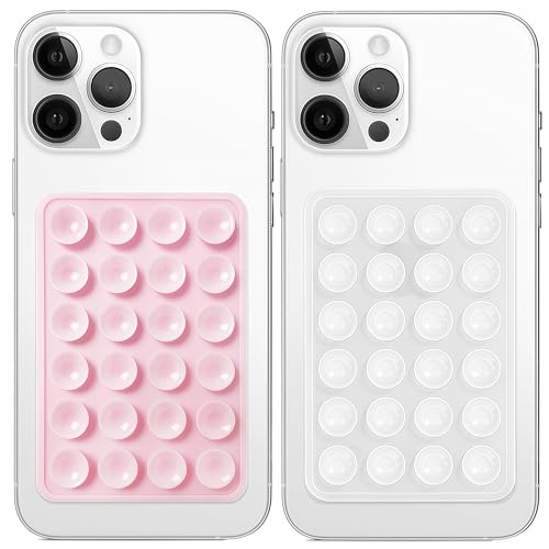 Galundge 2 Pack Silicone Suction Phone Case Mount, Non Slip Sticky Grip, Silicon Adhesive Suction Cup Mount, Strong Grip Holder for Selfies and Videos (LightPink&Translucent)
