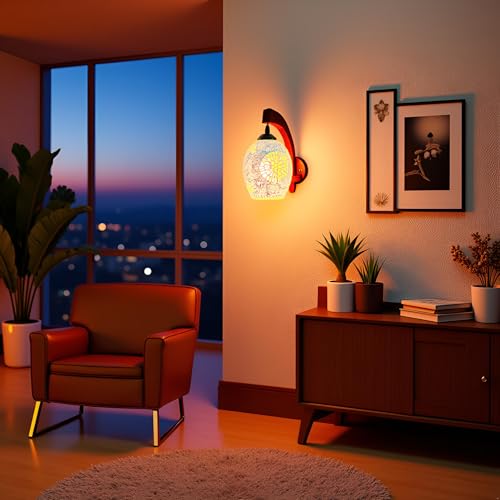 Lyse Decor Wall Hanging Light for Home Decoration, Wall Lights for Living Room Modern, Bedroom Lamp (Handcrafted Glass, Multi-Color, 11 Inch)