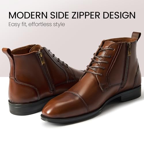 Image of Holy dove Men's Dress Boots Side Zipper Comfort Full-Grain Leather Business Office Cap Toe Oxford Short Ankle Boot
