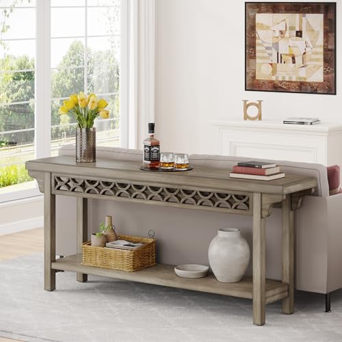 Tribesigns 70.8-Inch Solid Wood Long Console Table, Farmhouse Entryway Table with Storage, Narrow Sofa Table Grey Couch Table for Living Room Entryway Hallway (Gray)