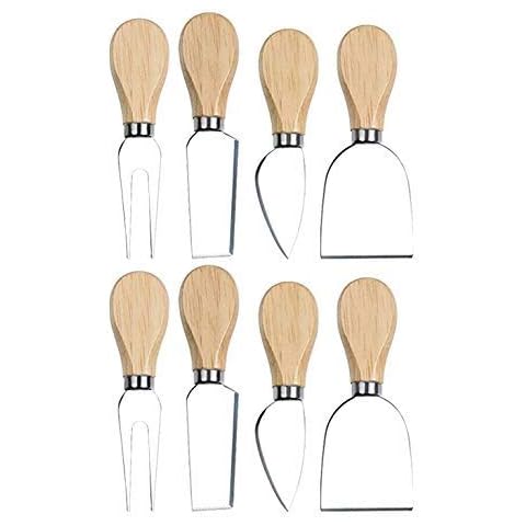 GLE2016 8 PCS Set Cheese Knives, with Wood Handle Stainless Steel Cheese Slicer Cheese Cutter,include:Mini Knife, Butter Knife, Spatula & Fork, Gifts for Housewarming, Birthday, Wedding, Thanksgiving Cover