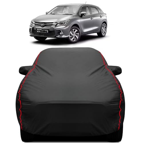 Image of Teenox Polyester Car Body Cover Compatible for Glanza [2019-2026] All Variants | Heavy Stitched with Piping | All Weather Protection Cover - Black