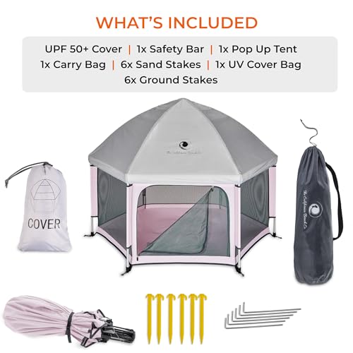 POP 'N GO PLAYPEN - Indoor & Outdoor Baby Playpen for Babies and Toddlers - Baby Beach Tent, Foldable, Portable W/Canopy, Travel Bag, & Mosquito Net - Pop Up Pack and Play Tent (Lavender)