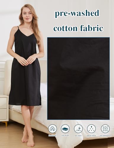 Image of BEAUTELICATE Women Longer Slip 100% Cotton Full Slip with Side Split Under Dress Knee Length Adjustable Straps