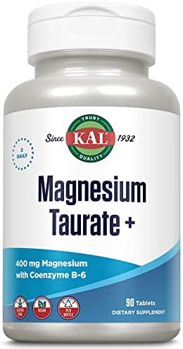 KAL® Magnesium Taurate Plus 400mg w/Coenzyme B6 | Highly Bioavailable, Chelated, Vegan | for Normal Nerve, Muscle Function and Heart Health | 90 Tabs
