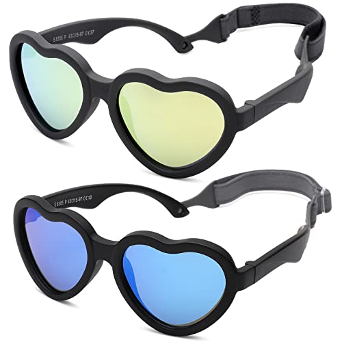 Image of Flexible Heart Shaped Baby Polarized Sunglasses with Strap Adjustable Toddler & Infant Age 0-24 Months