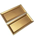 NFA Decorative Gold Rectangular Plastic Charger Tray for Dining Table Christmas Holiday Party Decor (Set of 2) 6.5 in x 14 in Each.