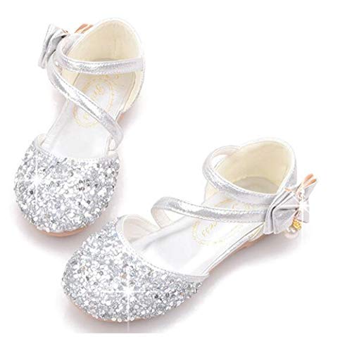 Little Kids Girls Adorable Sparkly Dress Shoes Party Low Heel Pumps Glitter Princess Mary Jane with Bowknot4