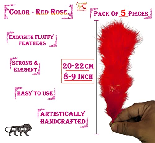 Image of Fluffy Natural Dyed Feather Kalgi Kalangi Stick for Craft (7-8 Inch) (Red Rose, Pack of 5 Pcs)