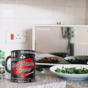 Image of Friends Forever Printed Black Ceramic Coffee Mug | Capacity 330 ml Friendship Cup | Birthday Gift for Friends | Friendship Day Gift | Microwave Safe | Dishwasher Safe
