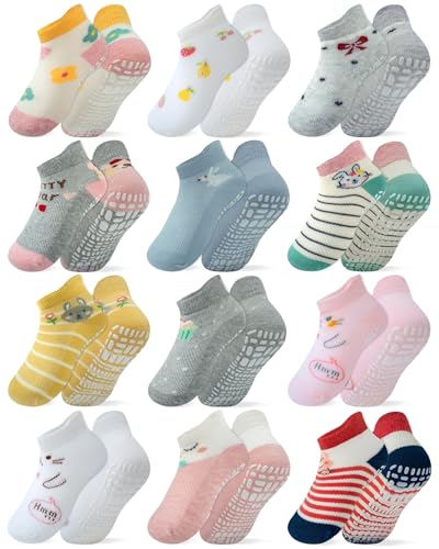 Image of RATIVE Anti Slip Toddler Ankle Socks with Grips Non Skid Cotton Baby Socks for Boys & Girls