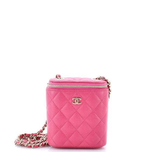 Pre-Loved Vertical Classic Vanity Case with Chain Quilted Caviar Mini, Pink
