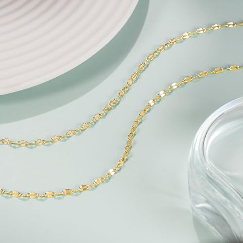 14K Gold Chain for Women Men 14K Gold Necklace for Women Non Tarnish Lips Thin Golden Chains Necklace Double-Sided Design Dainty Golden Necklaces for Womens Trendy 16-24IN 2.4MM3