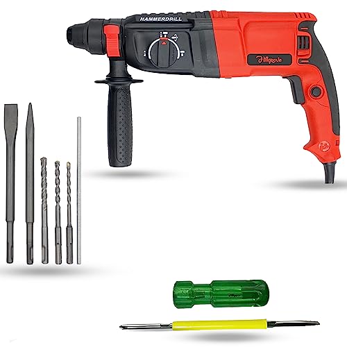 Image of Hillgrove HGCM782M1 26mm Hammer Impact Drill Machine Forward /Reverse Rotation with 5Pcs SDS Plus Bits for Making Holes in Metal /Wood /Concrete Hammer Drill (26 mm Chuck Size, 1200 W)