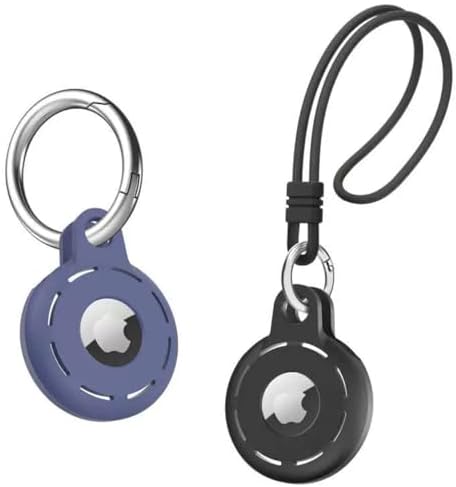 YOREMEI AirTagケースキーホルダー付き2枚セットエアタグケースキーリングシリコーンAirtag保護ケースキッズ防止アップルAir Tagsカバー耐衝撃エラタグカバーキーチェーン軽量ポータブル 取り付け簡単 子供 ペット 荷物 紛失防止トラッカー (ブルー/ブラック)