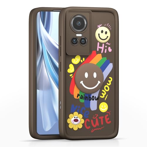 Image of Pikkme Back Cover for Oppo Reno 10 5G | Soft Silicone| Cute Rainbow Smile & 3D Cartoon Flower Design | Shockproof Raised Camera Protection Bumper Case (Brown)