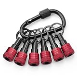 Enhanced Non-Slip Bit Holder Key Chain 6pc, Drill Bit Holder for 1/4 Inch Hex Shank Bits, Bit Holders for Impact Driver Drill Bit Extension, Screwdriver Bit Holder, Quick Change & Easy Access, Red