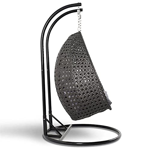 Image of Generic Double Seater Heavy Iron Hanging Egg Swing Lounge Chair with Tufted Soft Deep Cushion Backyard Relax for Indoor, Outdoor, Balcony, Deck, Patio, Home & Garden (Black & Grey)