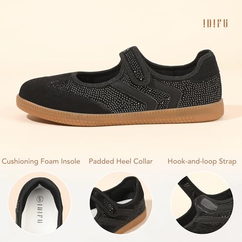 Image of IDIFU Mary Jane Sneakers for Women Retro Fashion Casual Ballet Flats | Lightweight Memory Foam Insole Non-Slip Hook and Loop Spring Tennis Walking Shoes