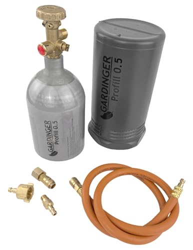 GARDINGER Aktionsset befüllbare Aluminium Propanflasche Profill 0.5 + Umfüllschlauch + Schnellkupplungen