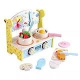 LLTCMYGS Montessori Holz-Kochset zum Spielen, Spielküche mit Schneidelebensmittel-Zubehör