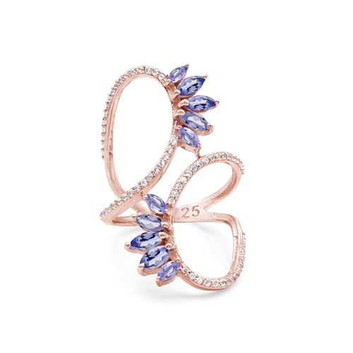 Bague marquise tanzanite en argent 925 et topaze blanche