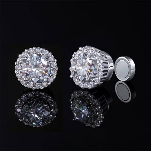HELLOICE 0.3-2CT Magnetic Moissanite Halo Stud Earrings for Women Men Non Pierced Round Cut Hypoallergenic Lab-Diamond Stud Earrings Jewelry Gift4