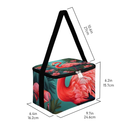 GzLeyigou Lunch Bags for Women Men 9 Cans,Flamingo Flowers Hot & Cold Food Delivery Bag Insulated Grocery Bag Insulated Lunch Box Flamingo Cooler Bag for Office Work Picnic Beach