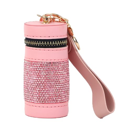 2Pcs Lipstick Case Keychain, Rhinestone Lipstick Organizer Leather Gloss Bag Lip Balm Case for Woman Gifts
