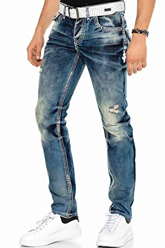 Cipo & Baxx Pantalones vaqueros para hombre de corte regular con costuras de contraste. Cd149 Azul 32W x 30L Cover