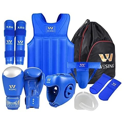 Wesing Martial Arts Protector Equipments Sanda Kickboxing kit 8pcs Gear Set for Men (S(4.92ft~5.25ft,105.6lb~114.4lb), Blue) Cover