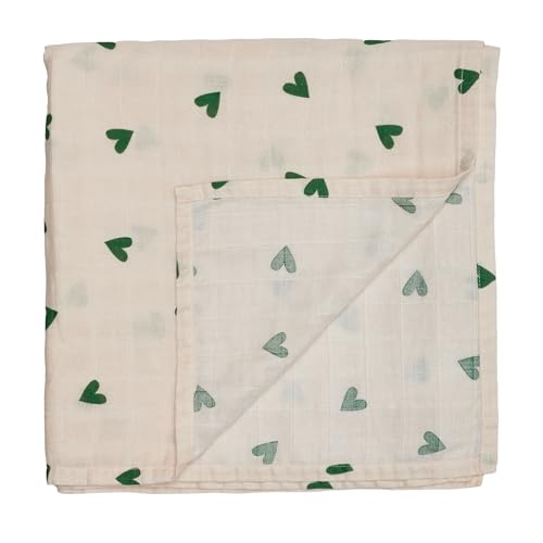 Image of Huxie Baby Swaddle – Organic Cotton Muslin Baby Swaddles for Newborns 47” x 47” (Green Hearts)