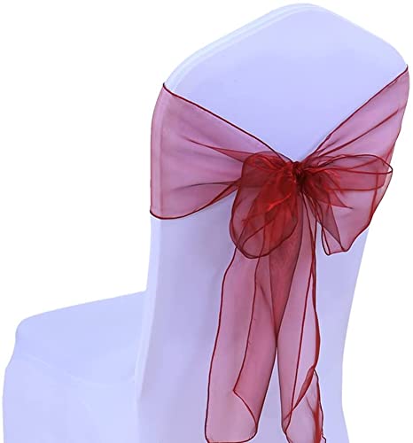 JIUERYY 100pcs Rubans en Organza Housse de Chaise nœuds de Mariage décoration de Ceremonie Fête événement Anniversaire 17 x 275cm-Vin Rouge