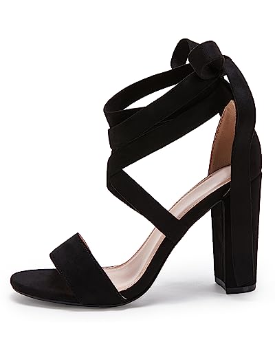 Huiyuzhi Womens Strappy Heels Lace Up High Heeled Sandals Chunky Block Ankle Tie Pumps Dress Party Shoes thumb #3