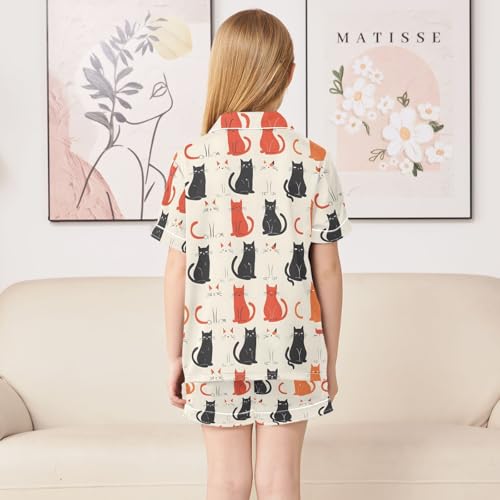 ALAZA Cat Kitten Animal Line Satin Pajamas Set Short Sleeve Button Down Sleepwear Summer Pjs 2 Piece4