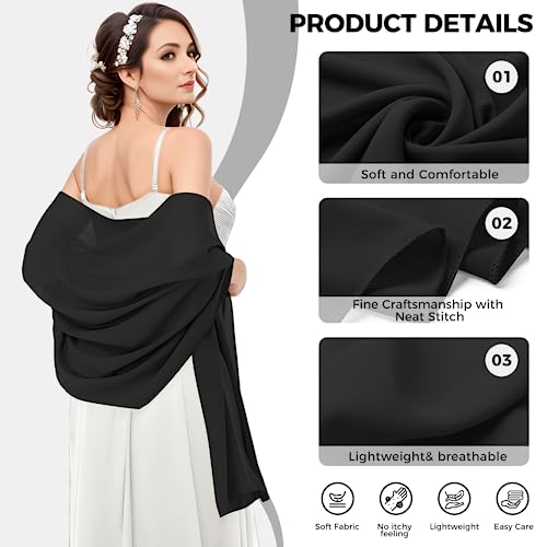 Shawls and Wraps for Evening Dresses, Chiffon Shawl Wraps for Women, Elegant Shawls for Bridal Party, Lightweight Shawl for Dresses or Formal Occasions, Bride Bridesmaid Shawl for Wedding 79"x26"4