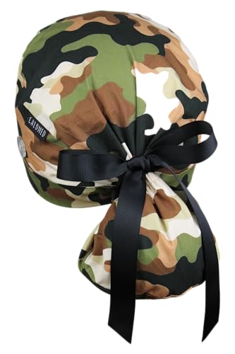 Image of Scrub Cap for Women and Men, Ponytail Scrub Caps, Working Hat, Head Cover with Ribbon Ties and Buttons, Long Hair