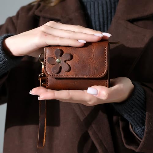 Genuine Leather Handmade Wallet for Women Cute Handstitched Zipper Coin Purse Money Credit Card Holder Wristlet Mini Pouch3