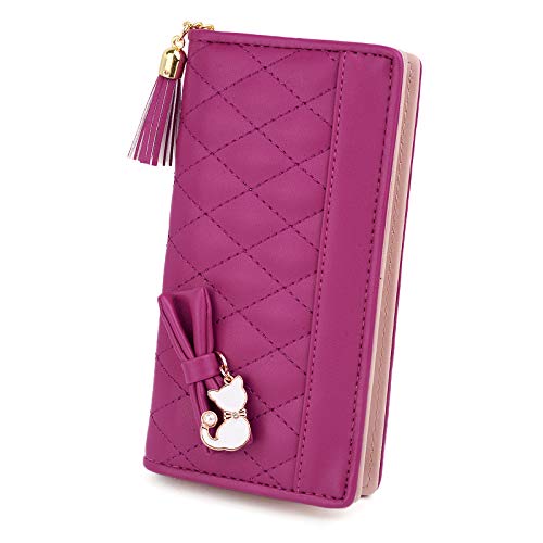 UTO Geldbörse Damen PU Leder Große Kapazität Brieftasche süßer Katze-Anhänger Portemonnaie Kartenhalter Mädchen für Valentinstag Muttertag Geburtstag Gedenktag Weihnachten Neujahr Rosarot