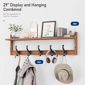 Tatub 29'' Coat Rack Wall Mount with Shelf, Wood Wall Hooks with Storage, Entryway Shelf with 5 Hangers for Bathroom, Living Room, Bedroom, Rustic Brown Tatub 29 Coat Rack Wall Mount with Shelf Wood Wall Hooks with Storage Entryway Shelf with 5 Hangers for Bathroom Living Room Bedroom Rustic Brown