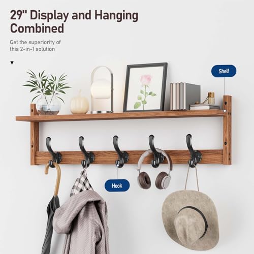 Tatub-29-Coat-Rack-Wall-Mount-with-Shelf-Wood-Wall-Hooks-with-Storage-Entryway-Shelf-with-5-Hangers-for-Bathroom-Living-Room-Bedroom-Rustic-Brown Tatub 29 Coat Rack Wall Mount with Shelf Wood Wall Hooks with Storage Entryway Shelf with 5 Hangers for Bathroom Living Room Bedroom Rustic Brown