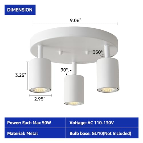 Image of EGM 3 Light Track Lighting, White Round Track Lighting Fixtures, GU10 Flush Mount Directional Ceiling Light for Kitchen, Bedroom, Office, Picture Wall