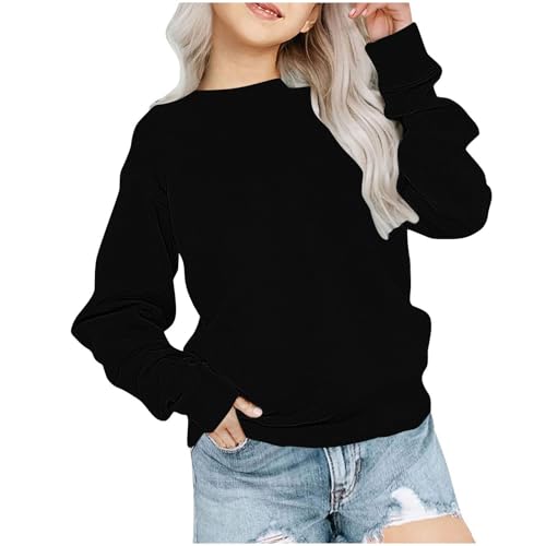 DDAPJ pyju Sweatshirts for Girls Kids Casual Long Sleeve Crew Neck Pullover Loose Fit Solid Color Basic Sweatshirt 1-12 Years