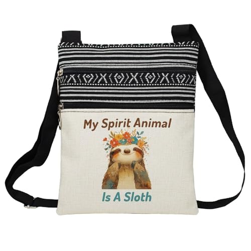 Spirit Animal Sloth Messenger Bag Small Ethnic Pattern Printed Adjustable Strap Crossbody Zipper Bag Phone Bag Wallet Cute Shoulder Handbag for Sloth Lovers Women Friends
