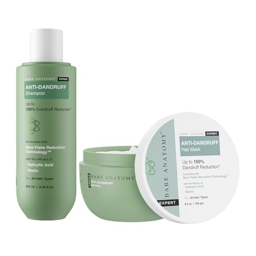 Bare Anatomy Anti Dandruff Shampoo + Conditioner Mask | Reduces Upto 100% Dandruff & Strengthens Hair | With Salicylic Acid & Biotin | Paraben & Sulphate Free | Women & Men | 250ml + 250g