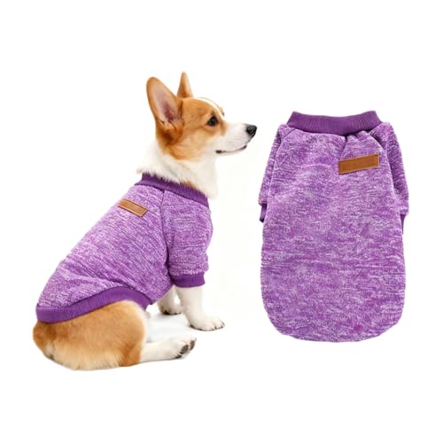 犬用セーター、中小型犬、冬、ペット服、防寒、保温、着脱しやすく、脱毛防止、快適、ファッション、かわいい、ファト/柴犬/テディなどの犬種に適しており、散歩/運動/遊び/犬の散歩に適している (パープル, M)