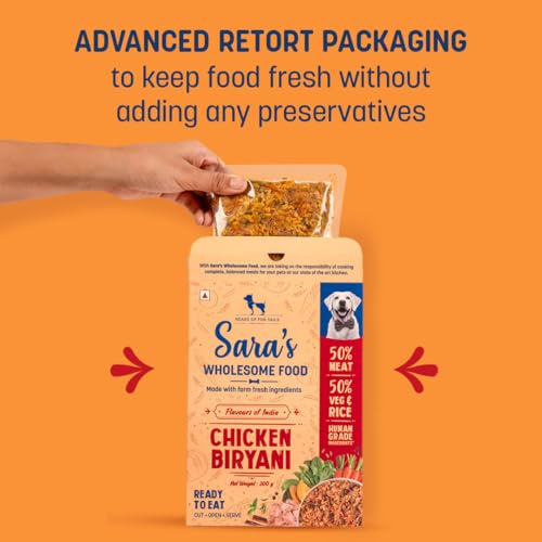 Image of Sara's Wholesome by HUFT Flavours of India Chicken Biryani Wet Dog Food - 100 gm (Pack of 10) | Value Pack | Real Chicken Recipe | Complete & Balanced Nutrition for Dogs of All Breeds