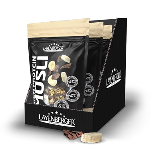 Layenberger 3K High Protein Müsli, 51% Eiweiß und 20% Kohlenhydrate - 3er Pack (3x 390 g) - Schoko-Banane