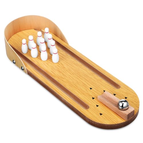 Mikikit 1 Set Mini Bowling Pin Miniature Adults Board Indoor Table Games Bowling Games Tabletop Bowling Home Bowling Alleys Mini Game Bowling Accessories Wooden